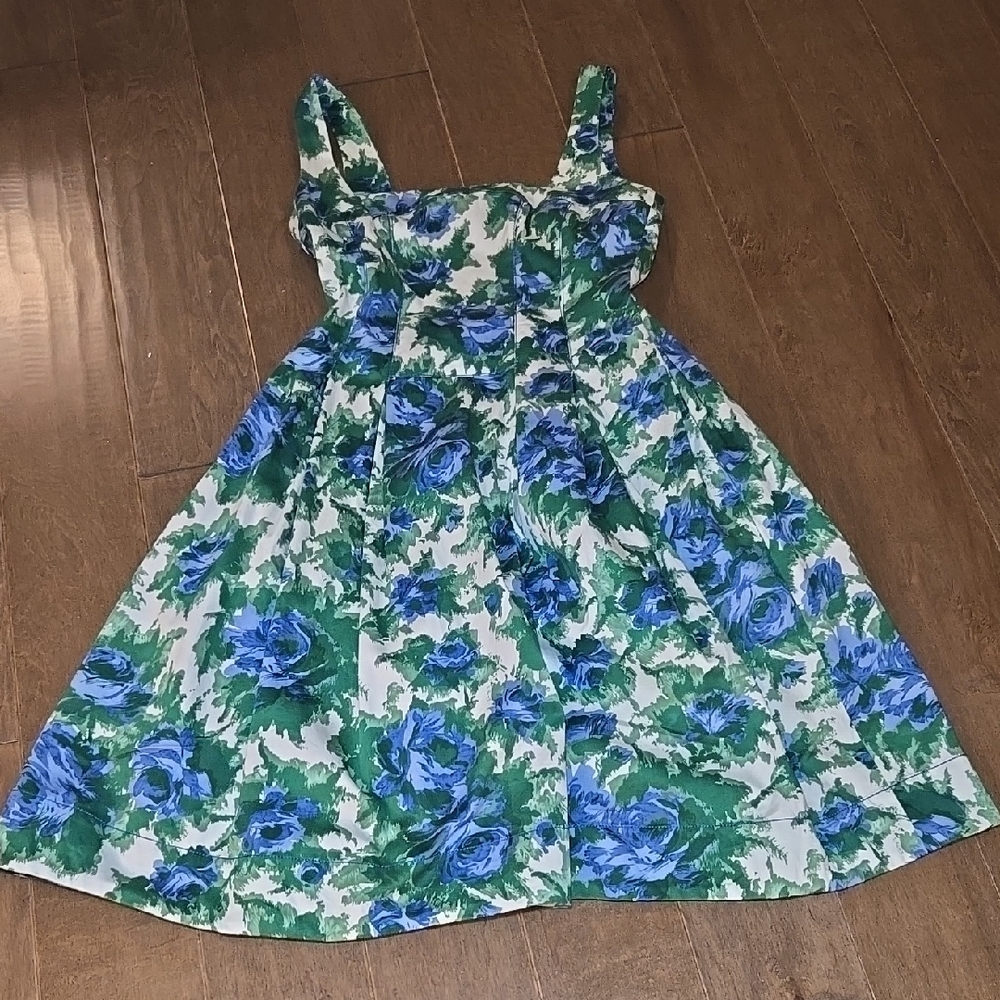 Maggy London Blue and Green Floral Midi Dress